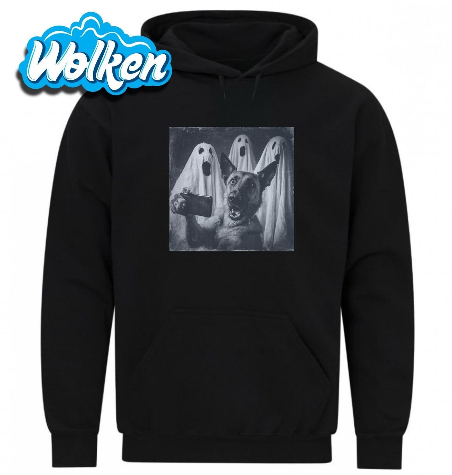 Mikina Strašidelné Selfie Německý ovčák a Duchové.jpg