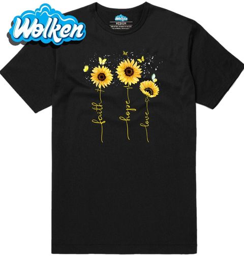 Obrázek produktu Pánské tričko Slunečnice a Motýli Faith Hope Love