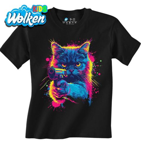 Obrázek produktu Dětské tričko Neonová Kočka s Pistolí