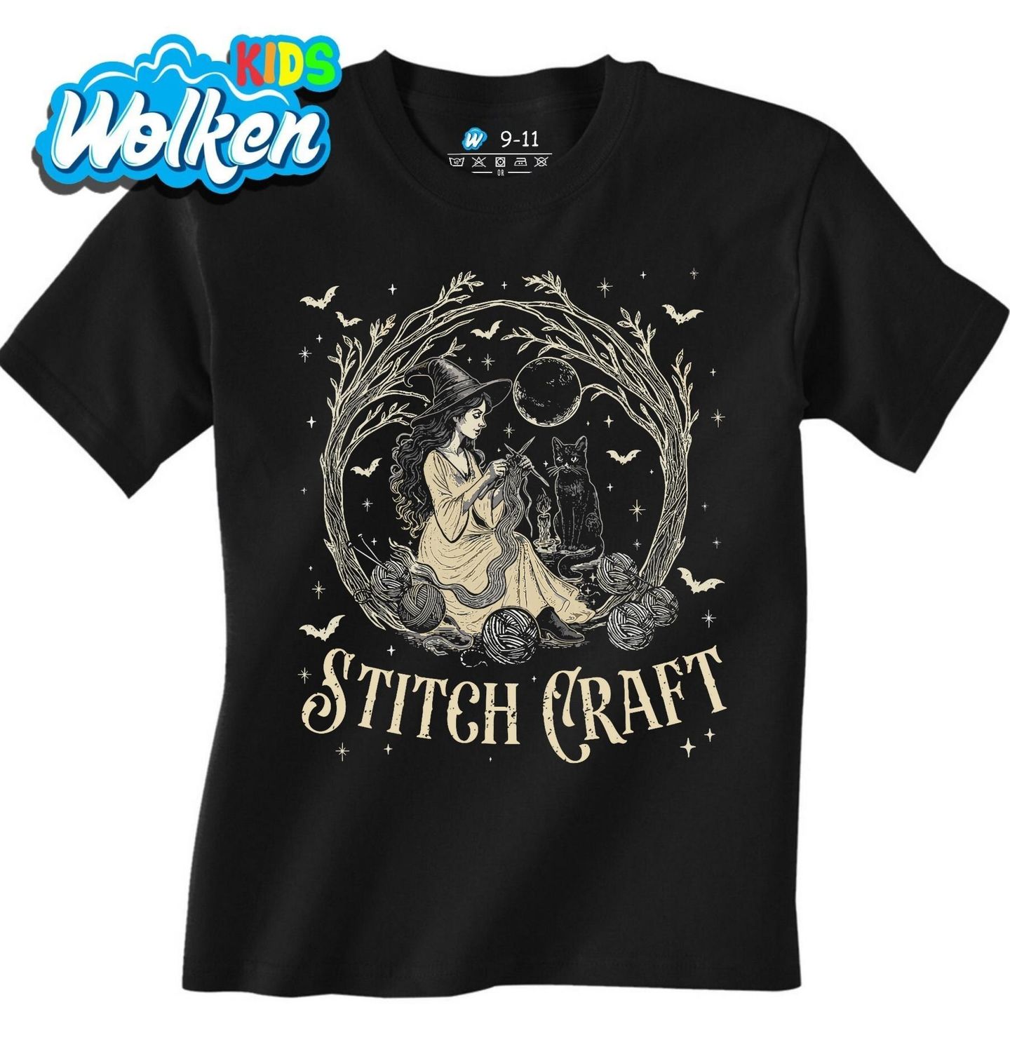 Dětské tričko Čarodějnice a Kočka Magické Pletení Stitch Craft.jpg