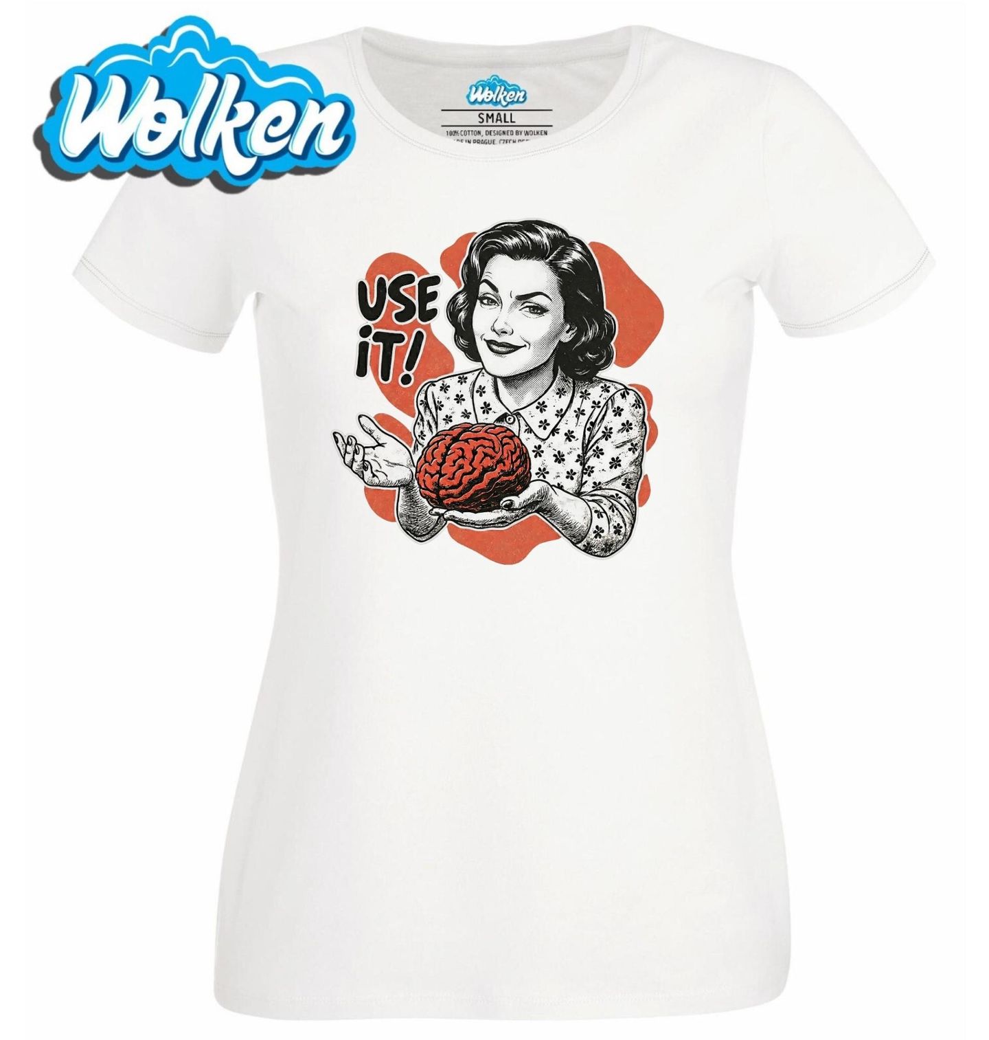 Dámské tričko  Retro Žena Použij Mozek Use it!.jpg