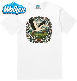 Pánské tričko  Čáp bílý nad českým Venkovem Folk.jpg