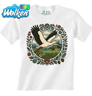 Dětské tričko Čáp bílý nad českým Venkovem Folk.jpg