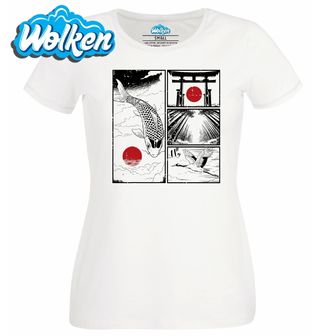 Dámské tričko  Kapr Koi, Jeřáb a Brána Torii.jpg
