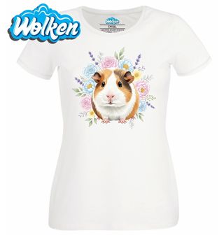 Dámské tričko  Morče hladkosrsté mezi Květinami.jpg