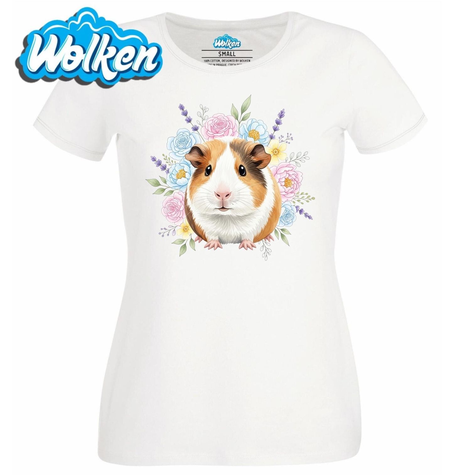 Dámské tričko  Morče hladkosrsté mezi Květinami.jpg