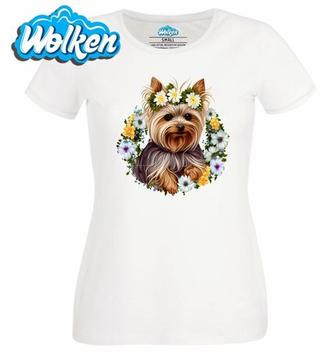 Obrázek produktu Dámské tričko Jorkšírský teriér v Květinovém Věnci