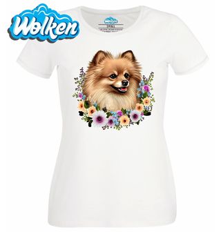 Dámské tričko  Pomeranian v Květinovém Věnci.jpg
