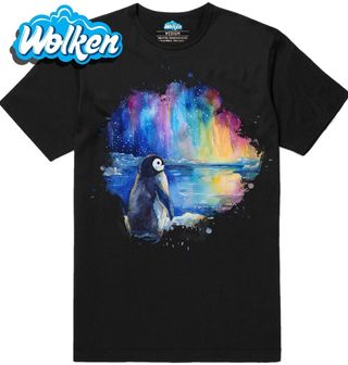 Pánské tričko Tučňák u Jezera pod Polární Září.jpg