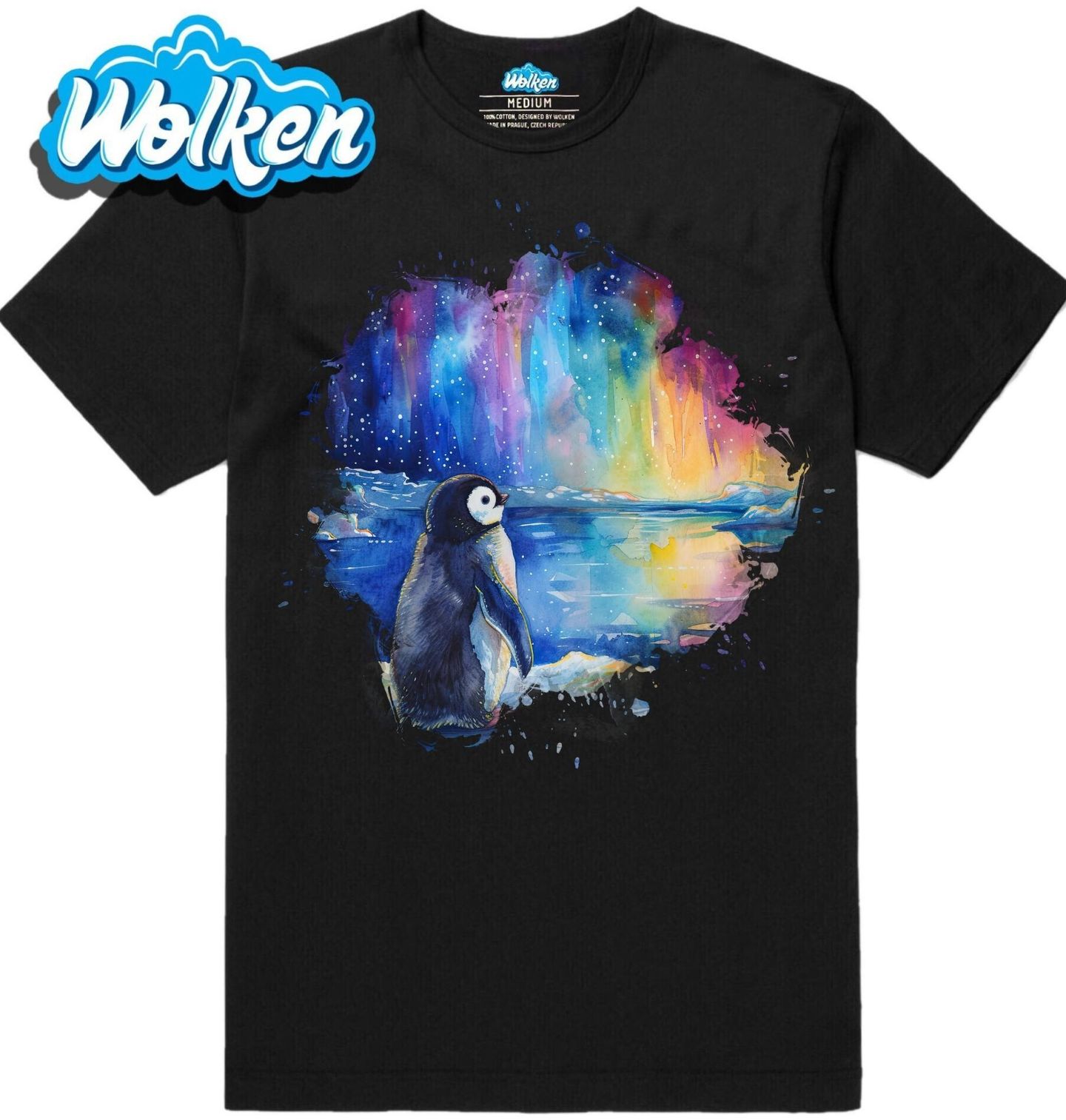 Pánské tričko Tučňák u Jezera pod Polární Září.jpg