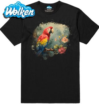 Pánské tričko Papoušek Ara červený na Větvi.jpg