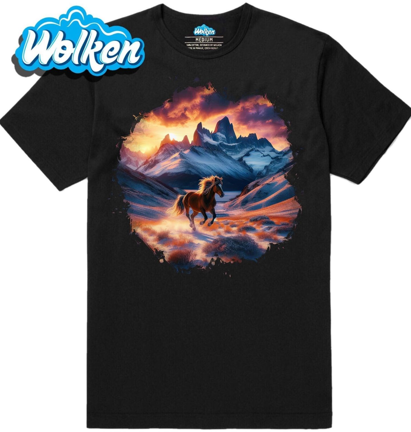 Pánské tričko Divoký Kůň Mustang v Horské Krajině.jpg