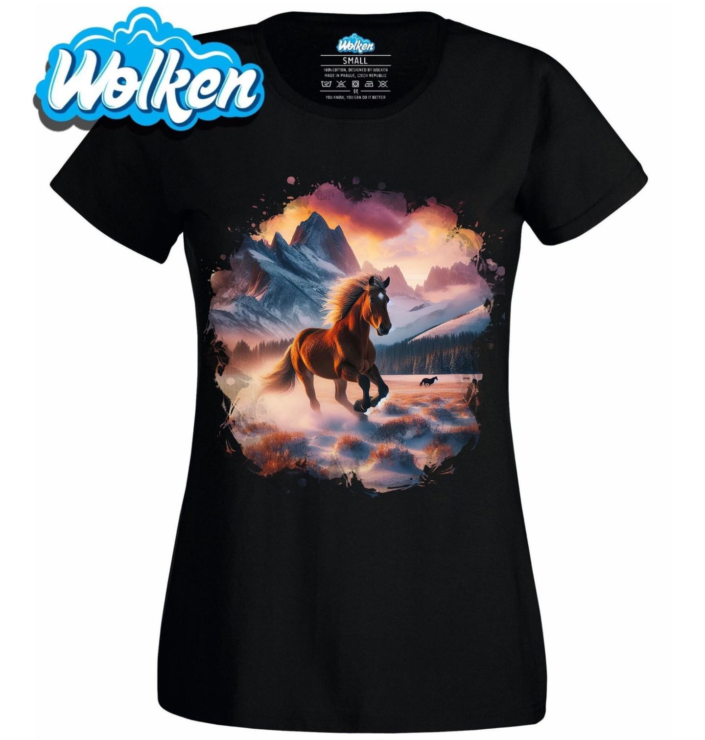 Dámské tričko Kůň Mustang na Zasněženém Poli.jpg