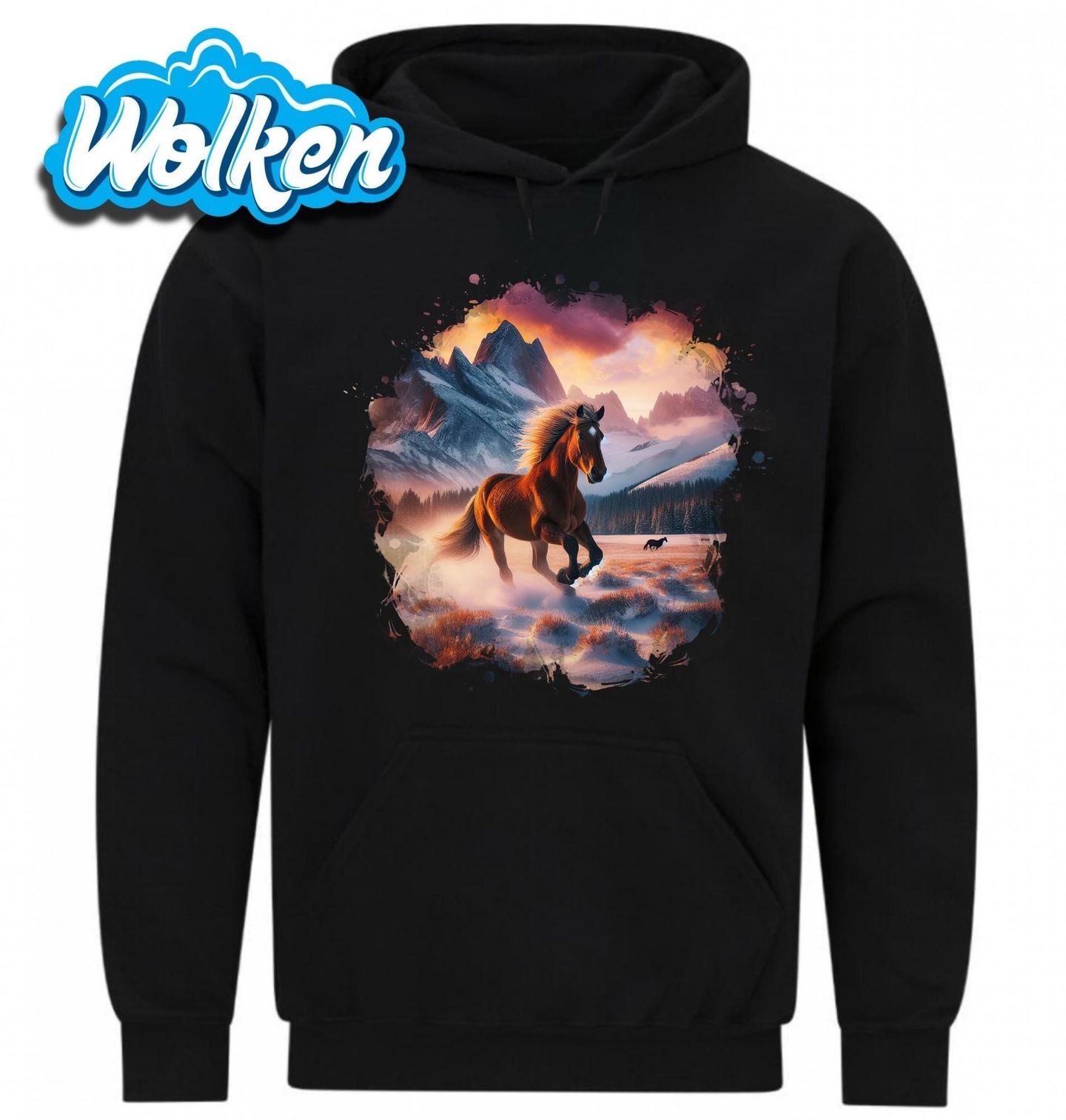 Mikina Kůň Mustang na Zasněženém Poli.jpg