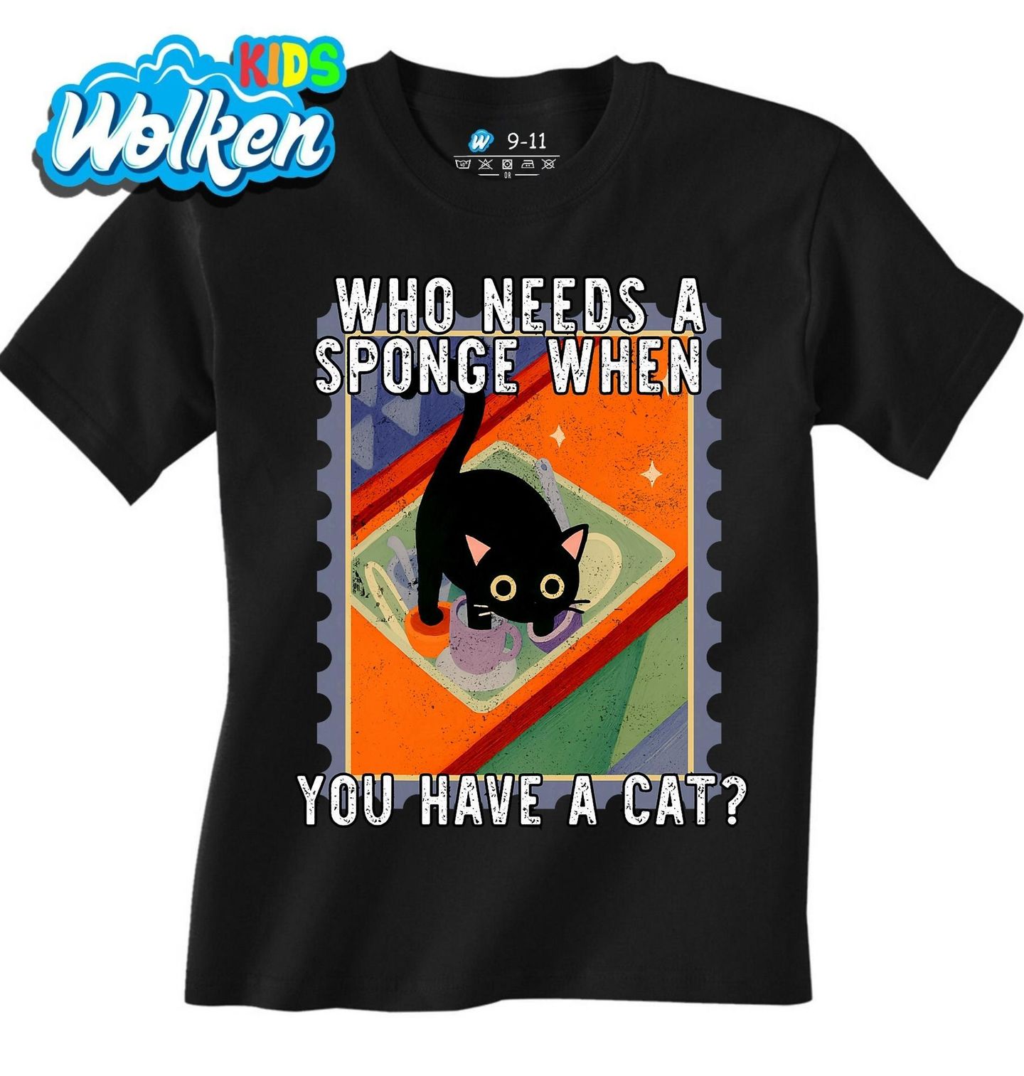 Dětské tričko Kdo potřebuje houbičku, když má kočku.jpg