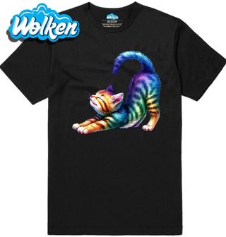 Pánské tričko Protahující se Duhové Kotě.jpg