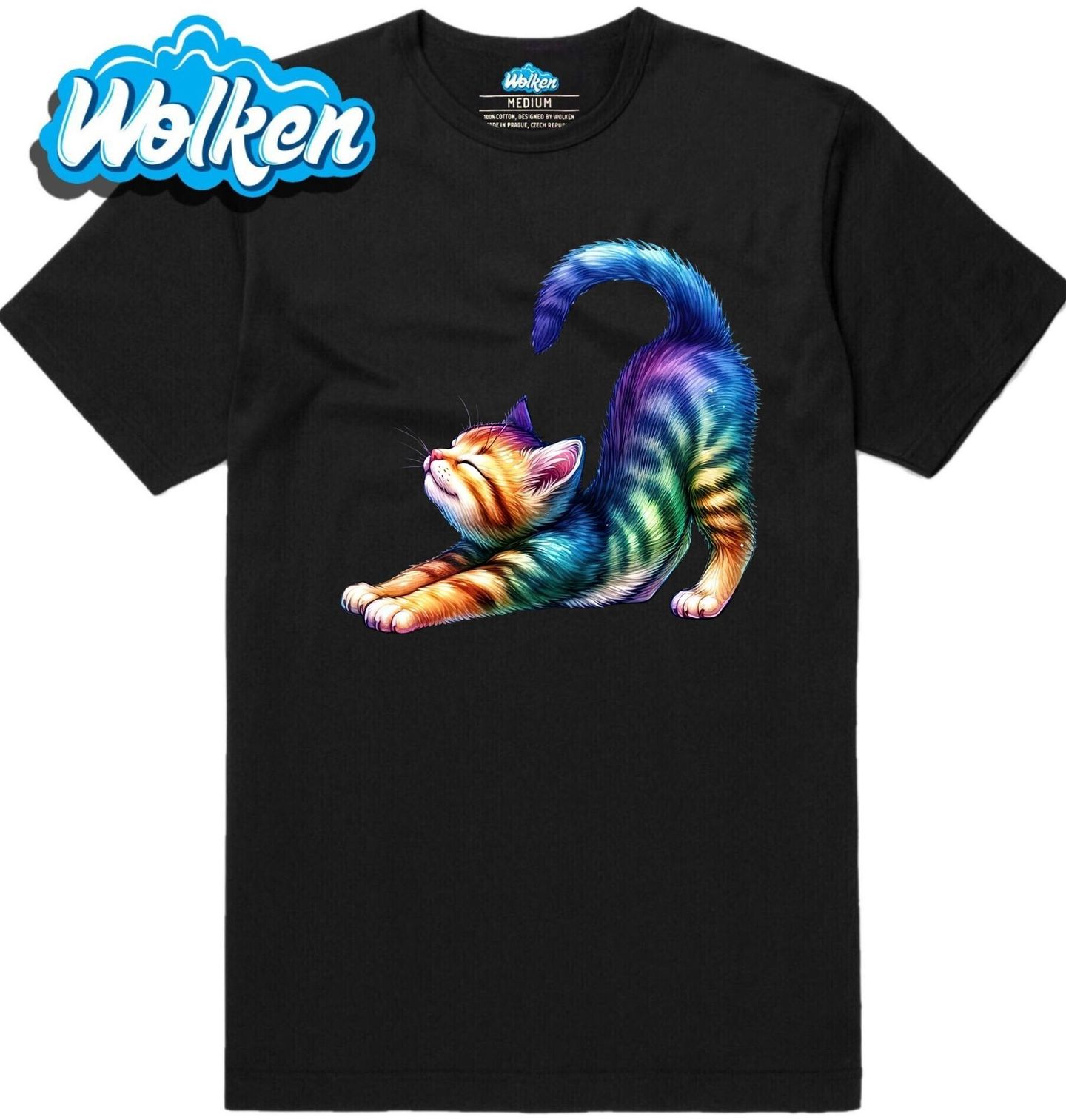 Pánské tričko Protahující se Duhové Kotě.jpg