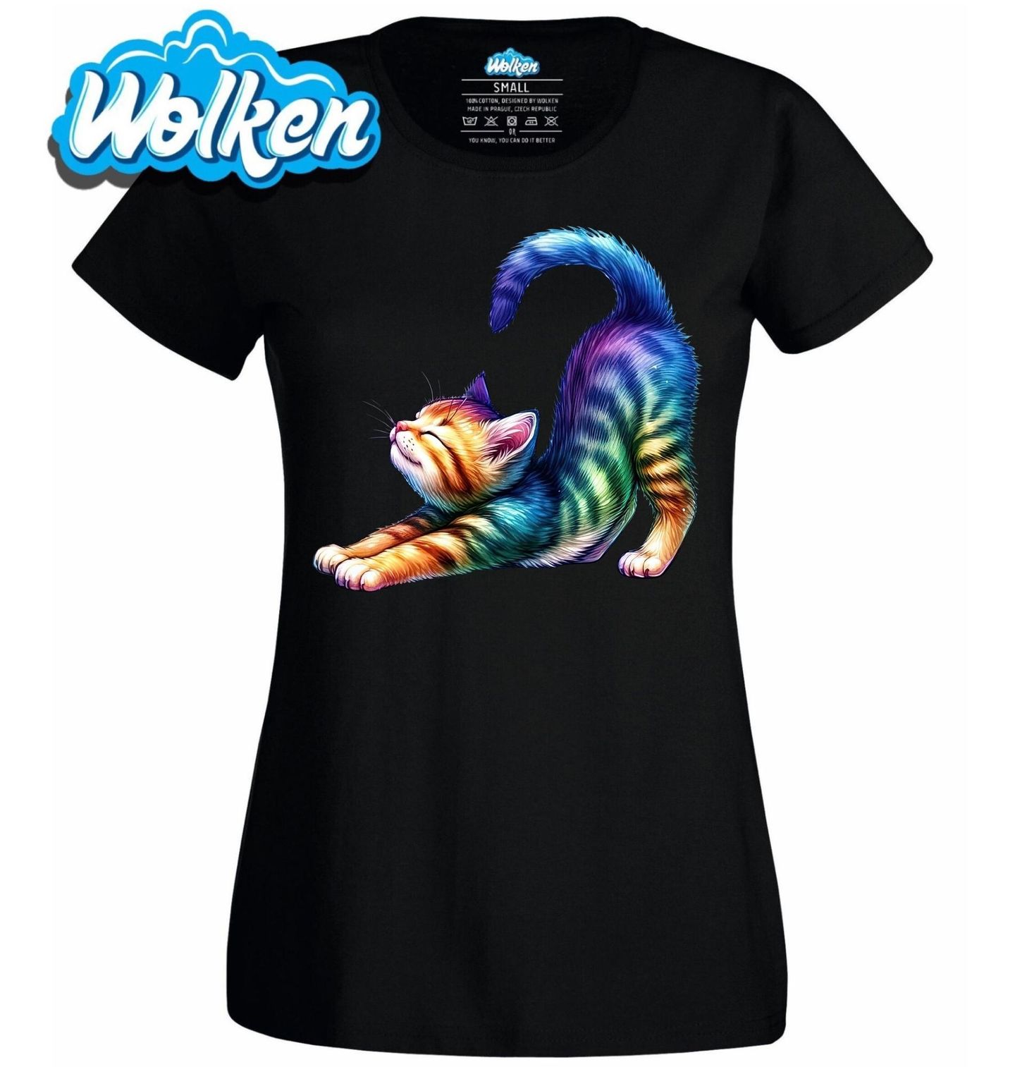 Dámské tričko Protahující se Duhové Kotě.jpg