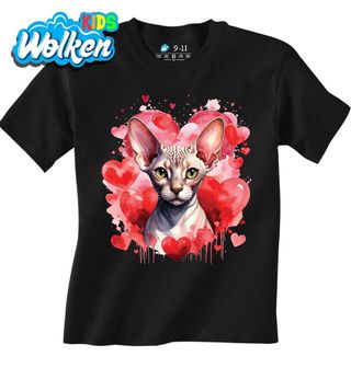 Dětské tričko Bezsrstá Kočka Sphynx mezi Srdci.jpg