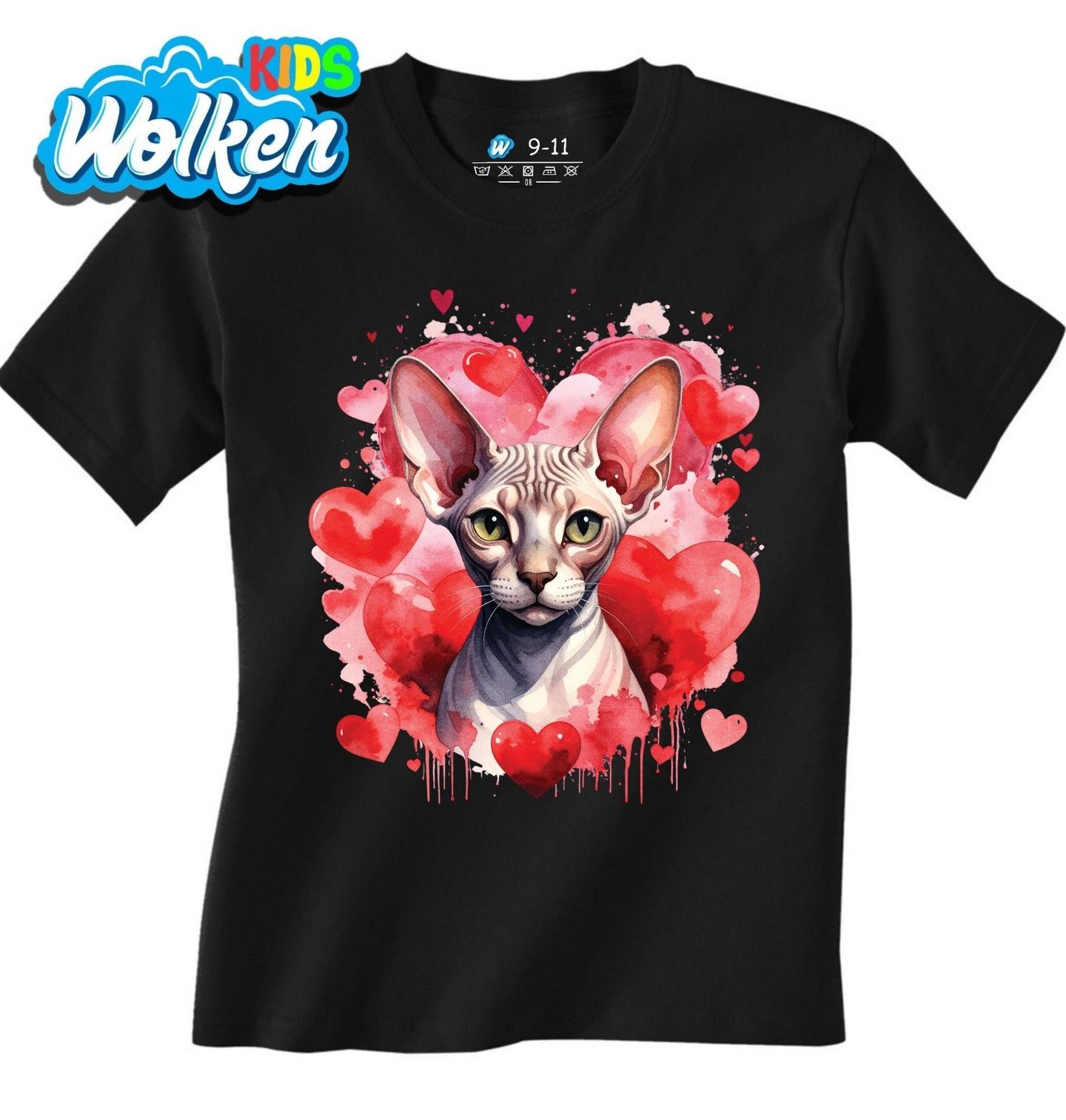 Dětské tričko Bezsrstá Kočka Sphynx mezi Srdci.jpg