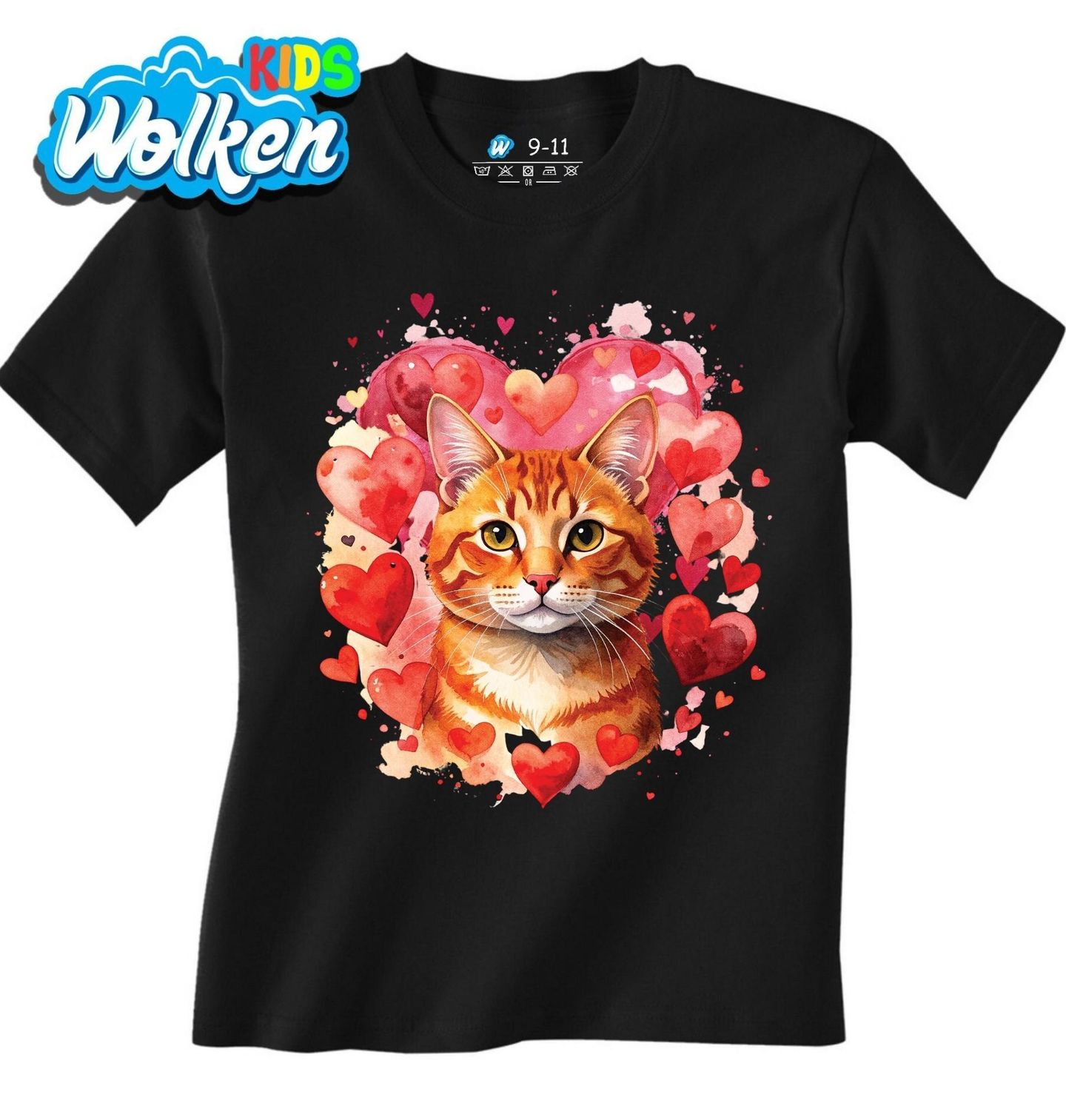 Dětské tričko Zrzavá Mourovatá Kočka mezi Srdci.jpg