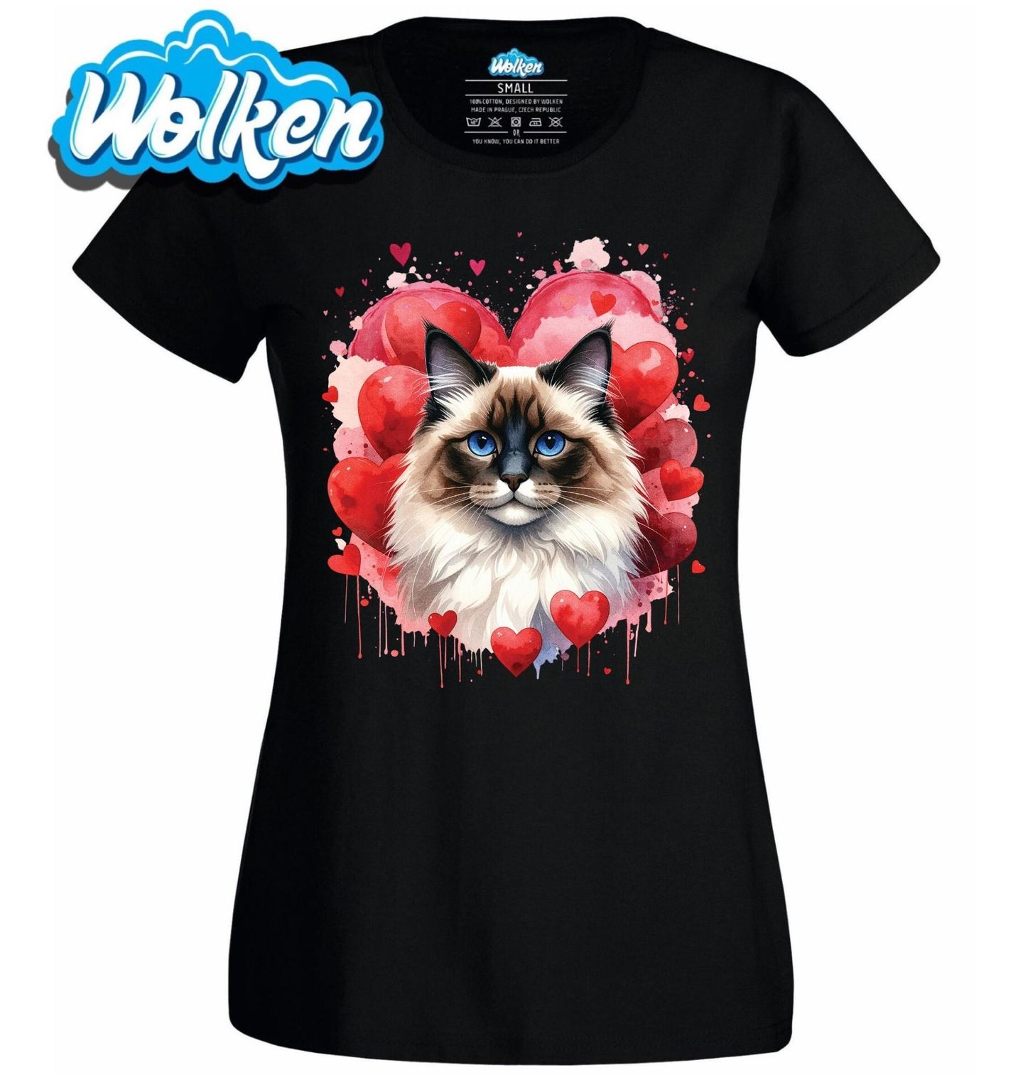 Dámské tričko Kočka Ragdoll mezi Srdci.jpg