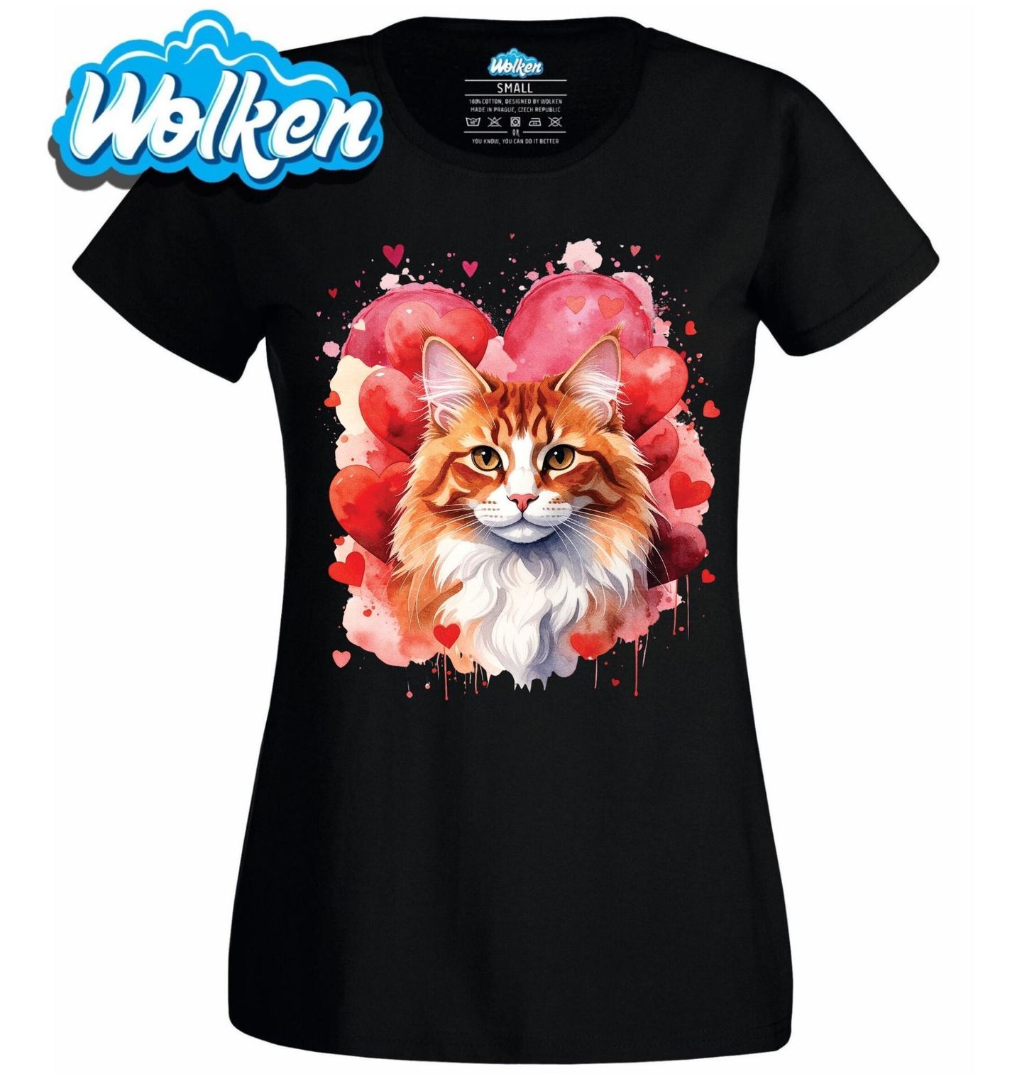 Dámské tričko Oranžová Kočka mezi Srdci.jpg