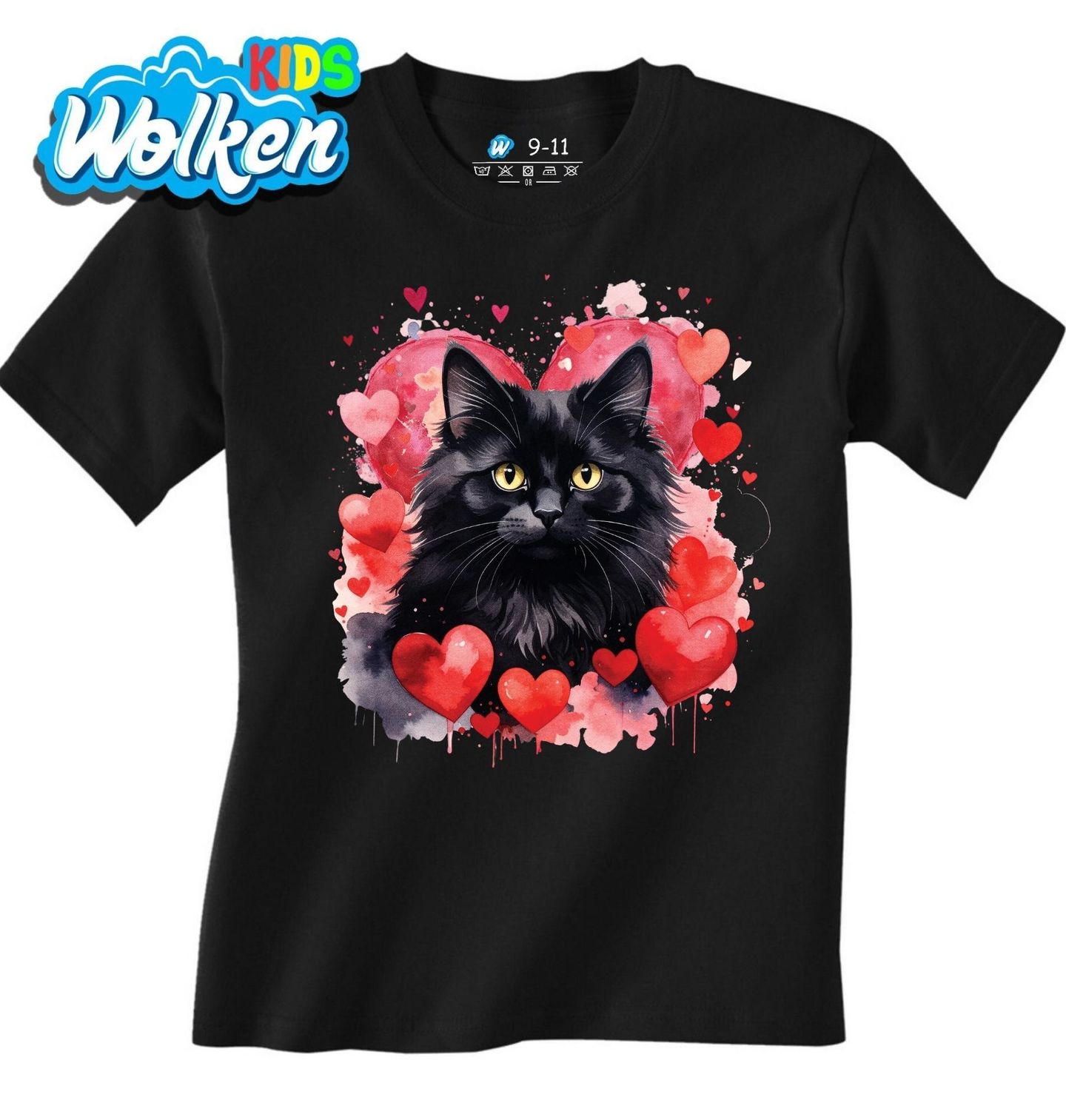 Dětské tričko Černá Dlouhosrstá Kočka mezi Srdci.jpg
