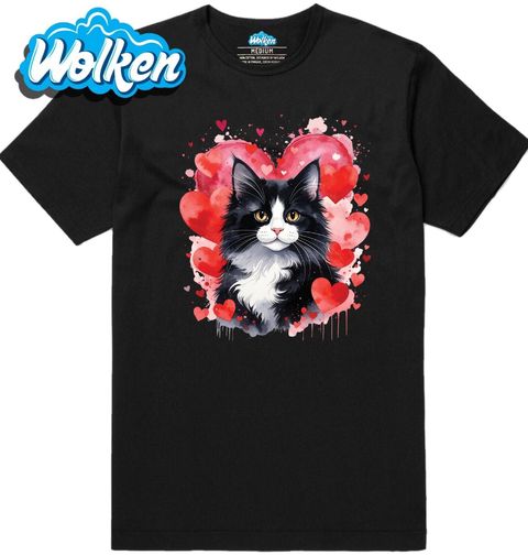 Obrázek produktu Pánské tričko Černobílá Kočka Tuxedo mezi Srdci