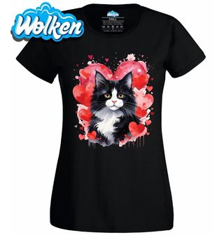 Dámské tričko Černobílá Kočka mezi Srdci.jpg