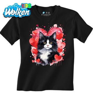 Dětské tričko Černobílá Kočka mezi Srdci.jpg