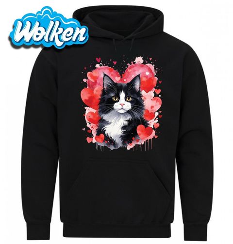 Obrázek produktu Pánská mikina Černobílá Kočka Tuxedo mezi Srdci