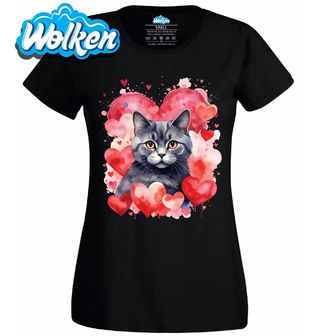 Dámské tričko Britská krátkosrstá Kočka mezi Srdci.jpg