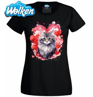 Dámské tričko Šedá Mourovatá Kočka mezi Srdci.jpg