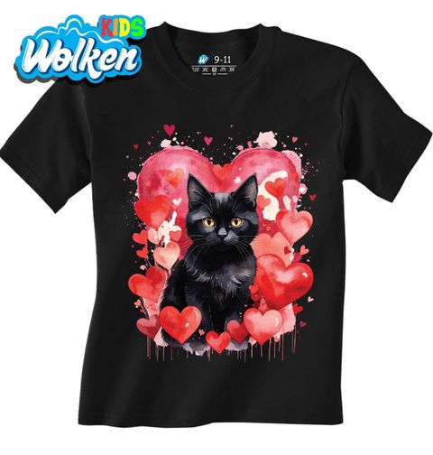 Obrázek produktu Dětské tričko Černá Bombajská Kočka mezi Srdci