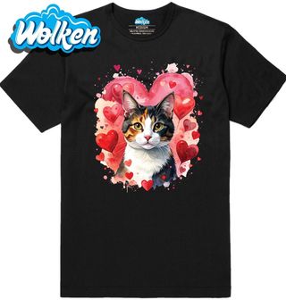 Pánské tričko Tříbarevná Kočka Calico mezi Srdci.jpg