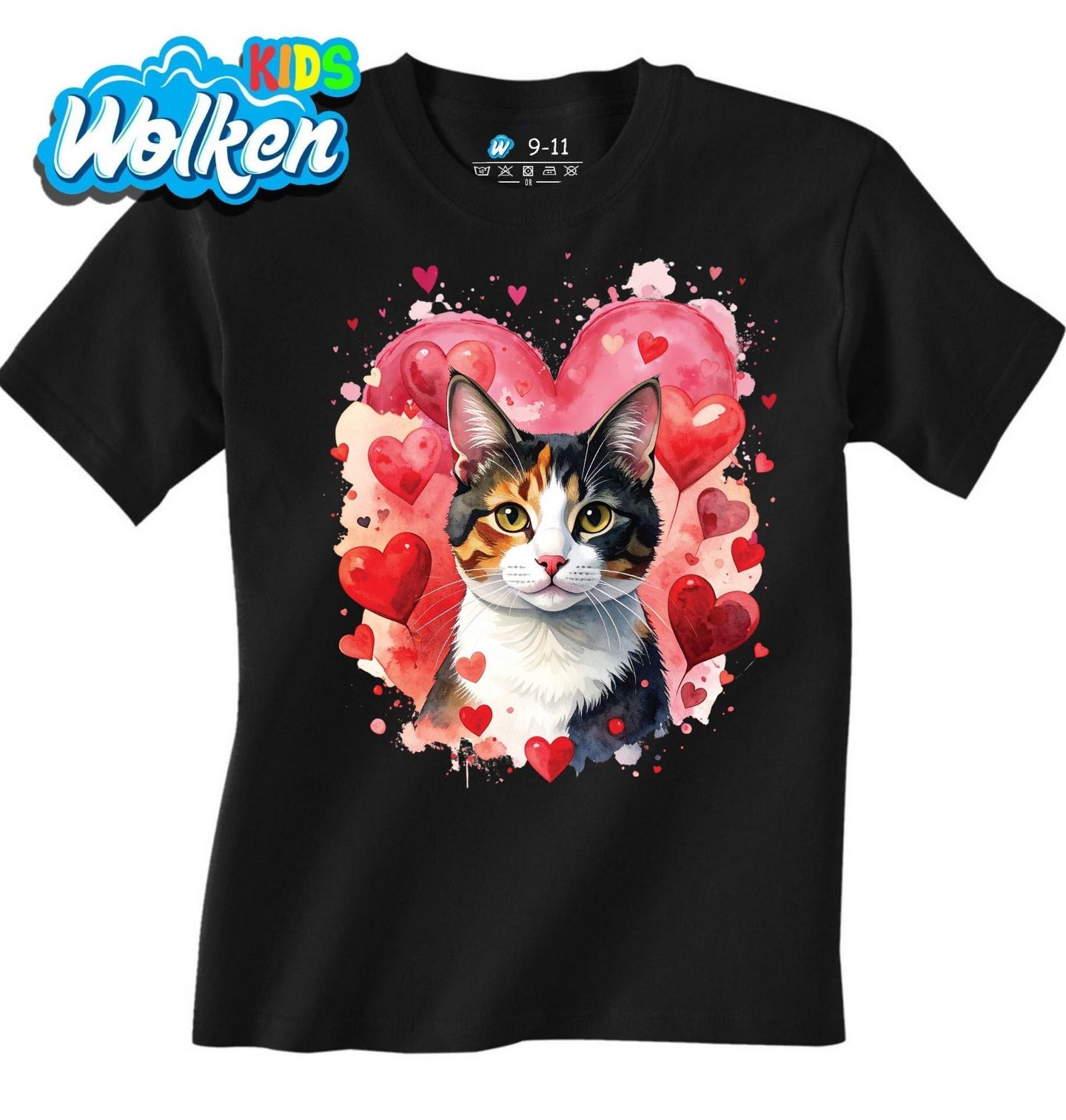 Dětské tričko Tříbarevná Kočka Calico mezi Srdci.jpg