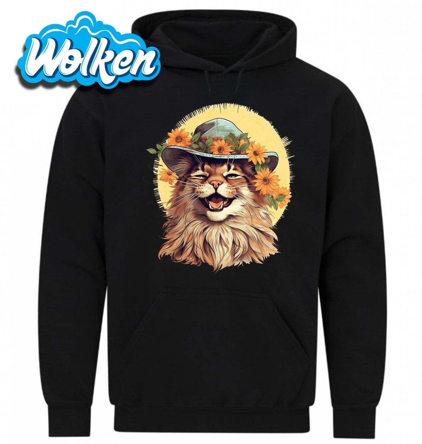 Mikina Usměvavá Mainská mývalí Kočka v Klobouku.jpg