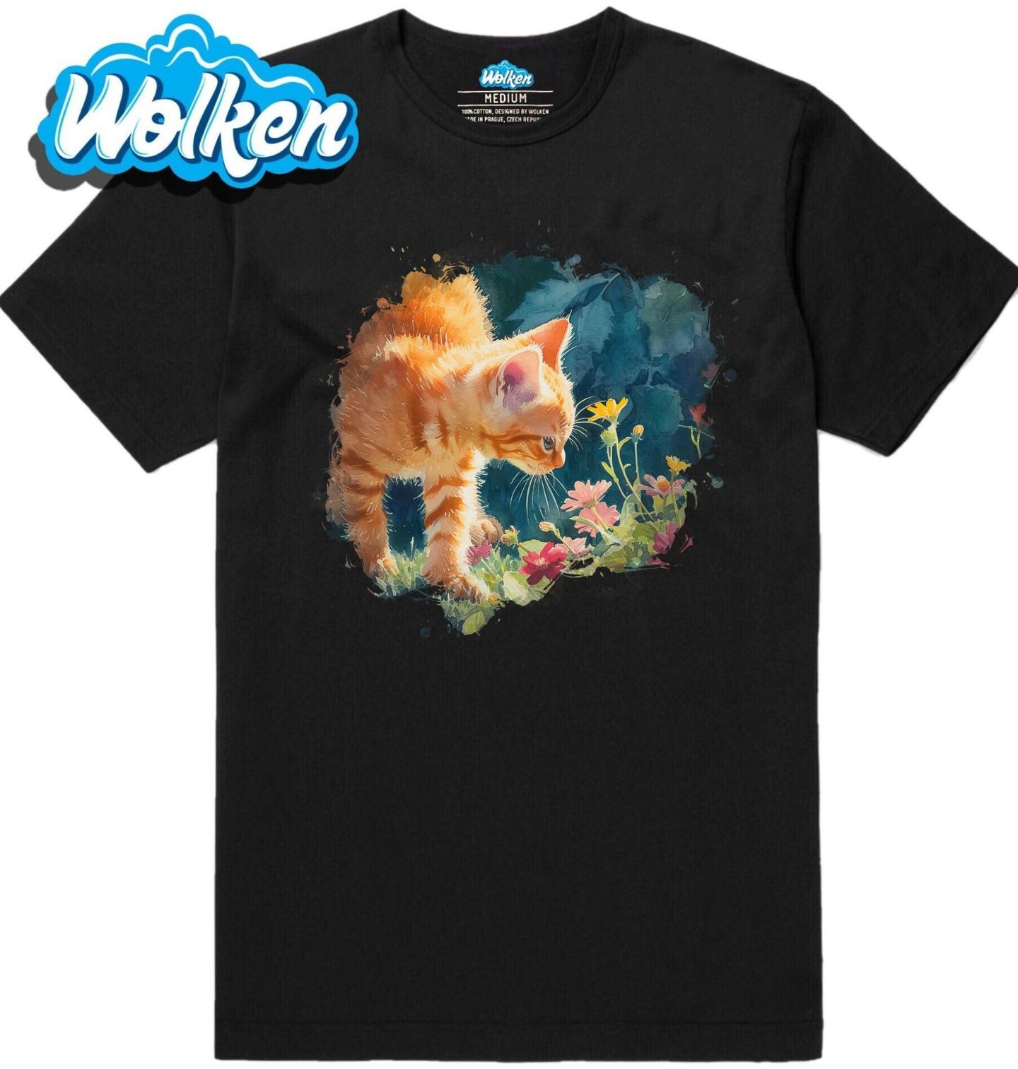 Pánské tričko Oranžová Kočka mezi Květinami.jpg