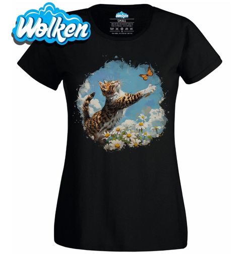 Obrázek produktu Dámské tričko Kočka a Motýl mezi Kopretinami