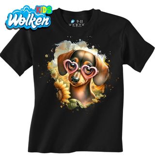 Dětské tričko Zamilovaný Jezevčík mezi Slunečnicemi.jpg