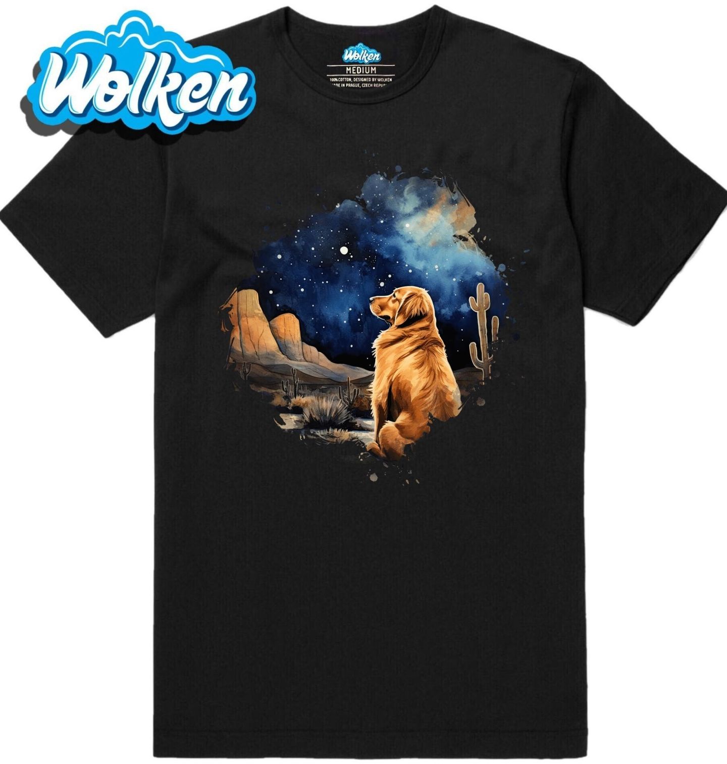 Pánské tričko Zlatý retrívr pod Hvězdami v Poušti.jpg