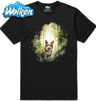 Pánské tričko Zvědavý Corgi v Lese.jpg