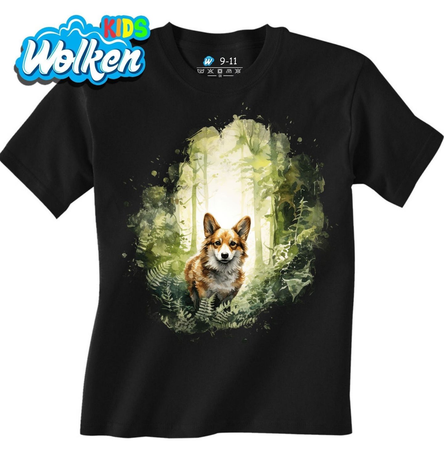 Dětské tričko Zvědavý Corgi v Lese.jpg