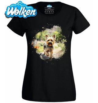 Dámské tričko Jorkšírský teriér ve Městě.jpg