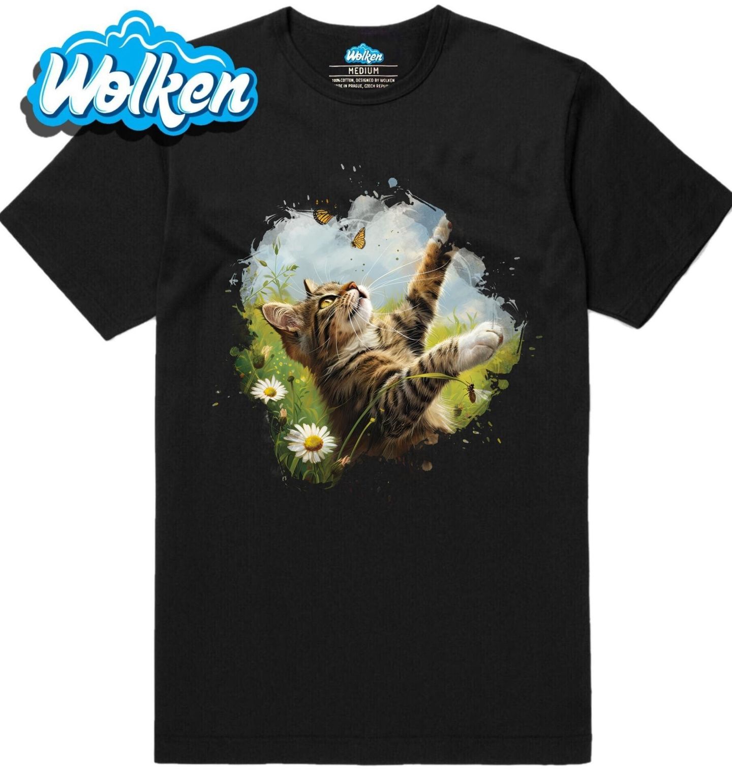 Pánské tričko Kočičí Dobrodružství s Motýly.jpg