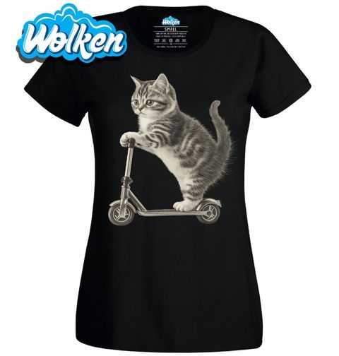 Obrázek produktu Dámské tričko Britská krátkosrstá Kočka na Koloběžce