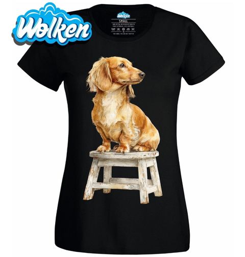 Obrázek produktu Dámské tričko Pózující Jezevčík na Stoličce