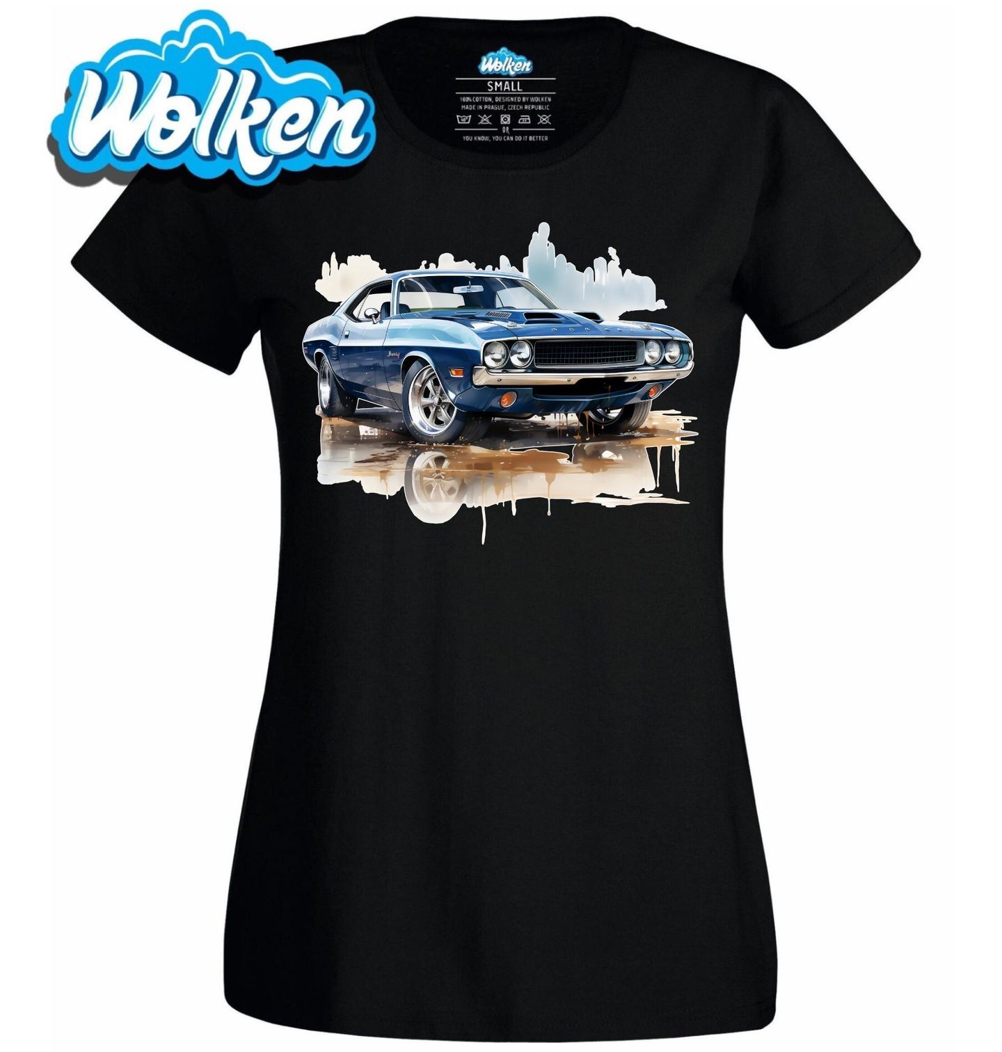 Dámské tričko Modrý Dodge Challenger.jpg