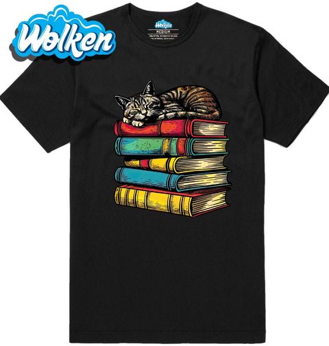 Obrázek produktu Pánské tričko Spící Kočka na Hromadě Knih